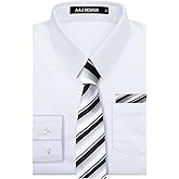 A&J DESIGN Boys Dress Shirt Kid Long Sleeve Formal Uniform School Oxford Button Up Shirt with Tie and Handkerchief