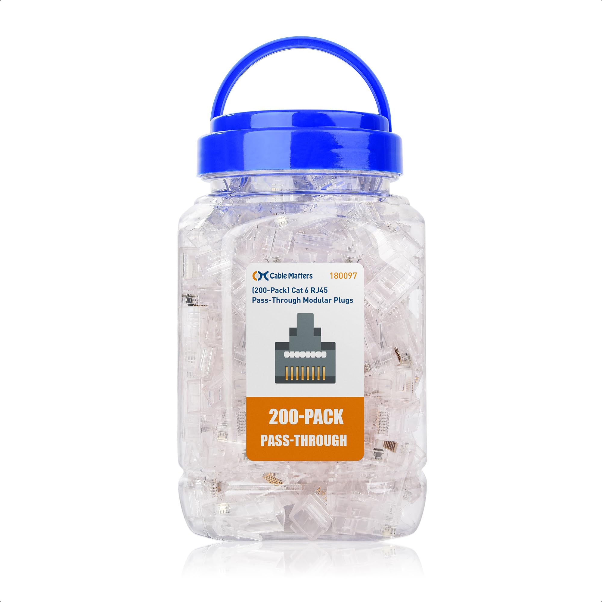 Cable Matters 200-Pack Cat 6 Pass Through RJ45 Connectors (RJ45 Pass Through Connectors / Cat6 Connector) for Solid or Stranded UTP Ethernet Cable