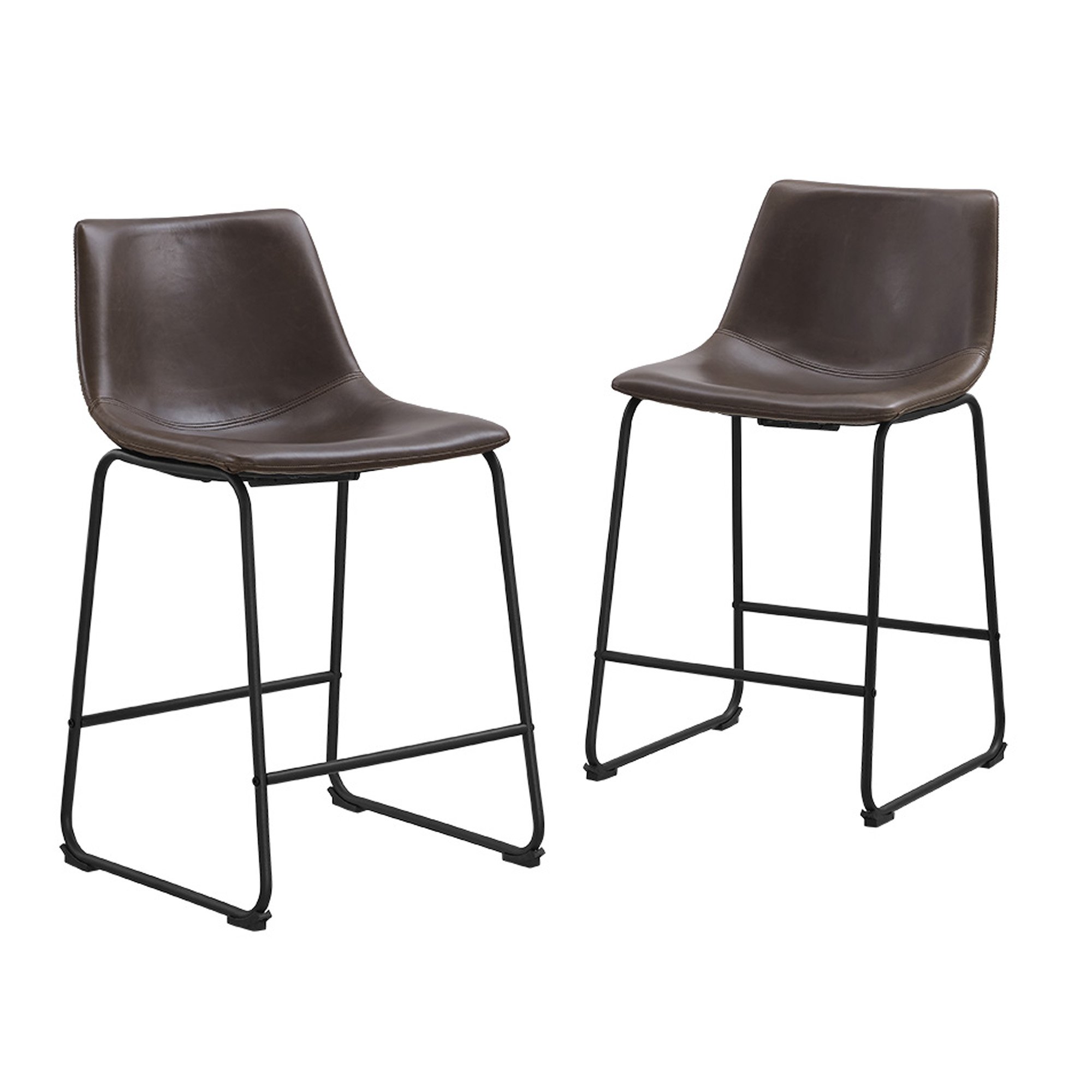 Walker Edison Douglas Urban Industrial Faux Leather Armless Counter Chairs, Set of 2, Brown Image Walker Edison Douglas Urban Industrial Faux Leather Armless Counter Chairs, Set of 2, Brown Image