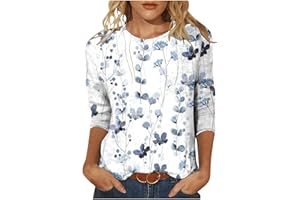SMIDOW Blouses for Women Dressy Casual 3/4 Sleeve Printed Crewneck Tunic Shirts Loose Comfy Three Quarter Sleeve Blouses