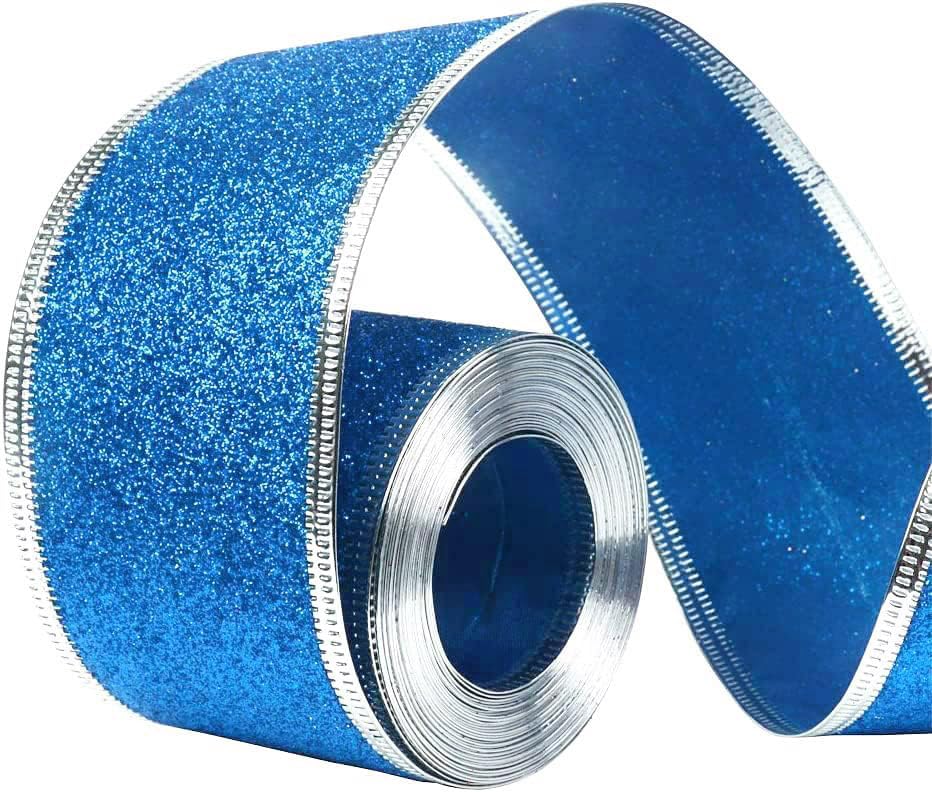 33Ft/10Meters Blue Glitter Christmas Ribbon Wreath Present Wedding Arts Crafts Gift Wrapping