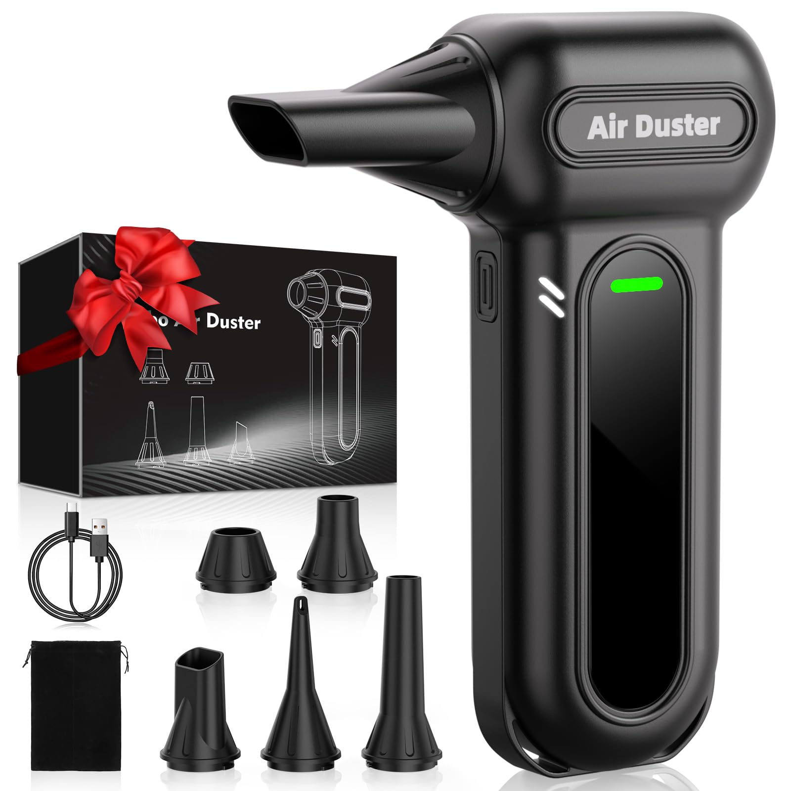 Photo 1 of Gardon Compressed Air Duster Cordless - 180000RPM Electric Air Dusters for Cleaning, 4-Gear Handheld Blower, Mini Keyboard Cleaner with LED Light, 8000mAh Rechargeable, Turbo Fan for Car, PC, Black