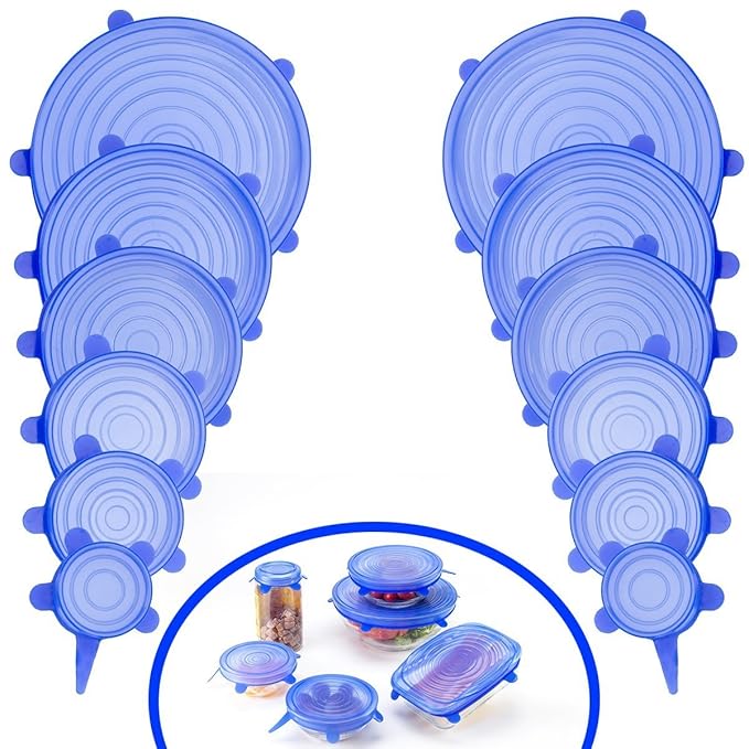 ANPHSIN 12PCS (ca.400g) Silikondeckel, Silikon Stretch Deckel, Stretch Lid Frischhalte, dauerhaft & erweiterbar Aufbewahrung,