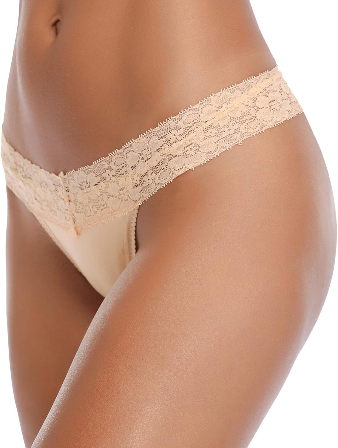 Women's Thongs, T Back Low Waist See Through Panties Cotton Seamless Lace Thongs for Women: Clothing