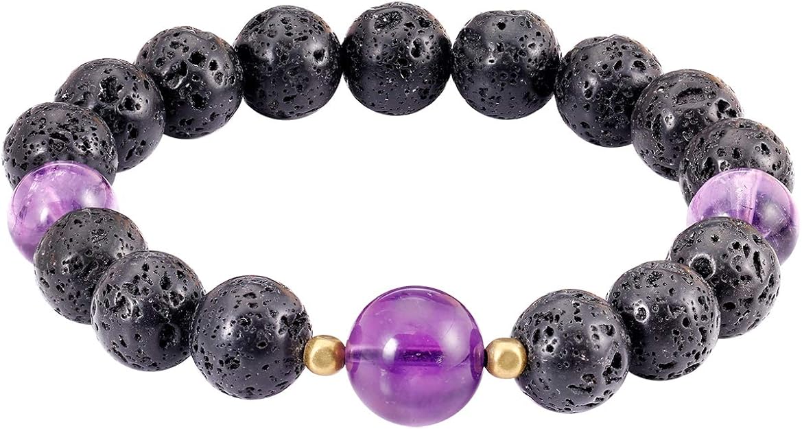 Jewboo Lava Rock with Amethyst Crystal Bracelet for Women Men Essential