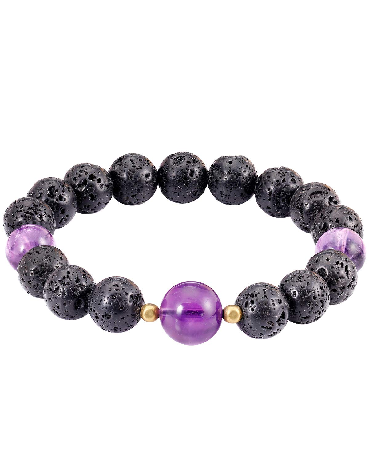Jewboo Lava Rock with Amethyst Crystal Bracelet for Women Men Essential Oil Diffuser Aromatherapy Natural Stone Yoga Beads 10mm,JEWB21FBAB019-1