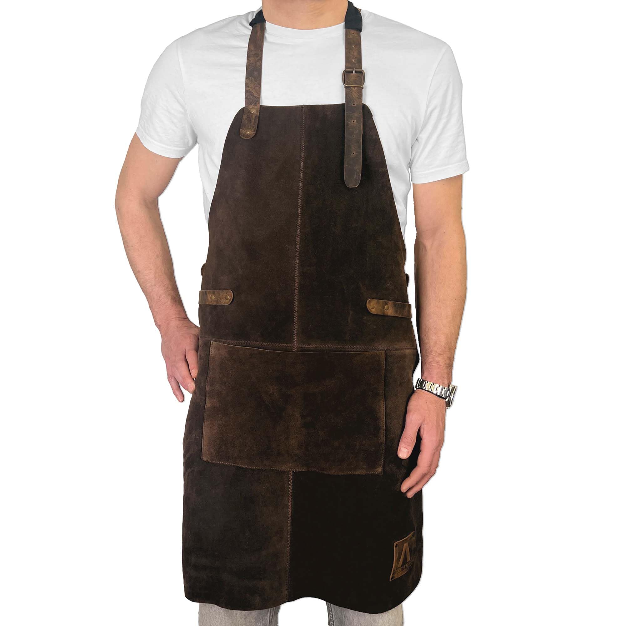 REDSALT® Premium Buffalo Suede Leather Apron, 84 x 62 cm, BBQ Grill Apron for Outdoor Kitchen, Catering, Bar, Barista or Cooking, One Size, Buffalo Brown, Unisex Gift