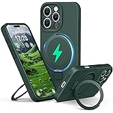 PuyaTeya Liquid Silicone Case for iPhone 16 pro with Magnetic Ring Stand, Upgraded Camera Lens Protection, Mil-Grade Drop Shockproof, Anti-Scratch Microfiber Lining Silicone Case (Green)