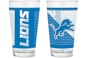 Rico Industries NFL Football Main 16 oz Pint Glasses with Digitally Printed Logo, Practical Set of 2 Classic Drinking Glasses, Dishwasher Safe