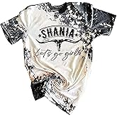 Retro Western Bull Skull Cow Hide Bleached Shirt Women Country Music Shirt Cute Cattle Skull Graphic Rodeo Cowboy Tops