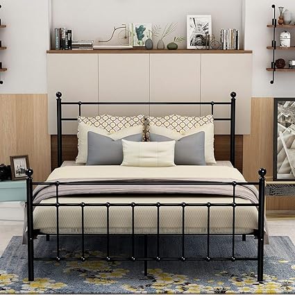 Dumee Metal Platform Bed Frame Full Size Modern Headboard