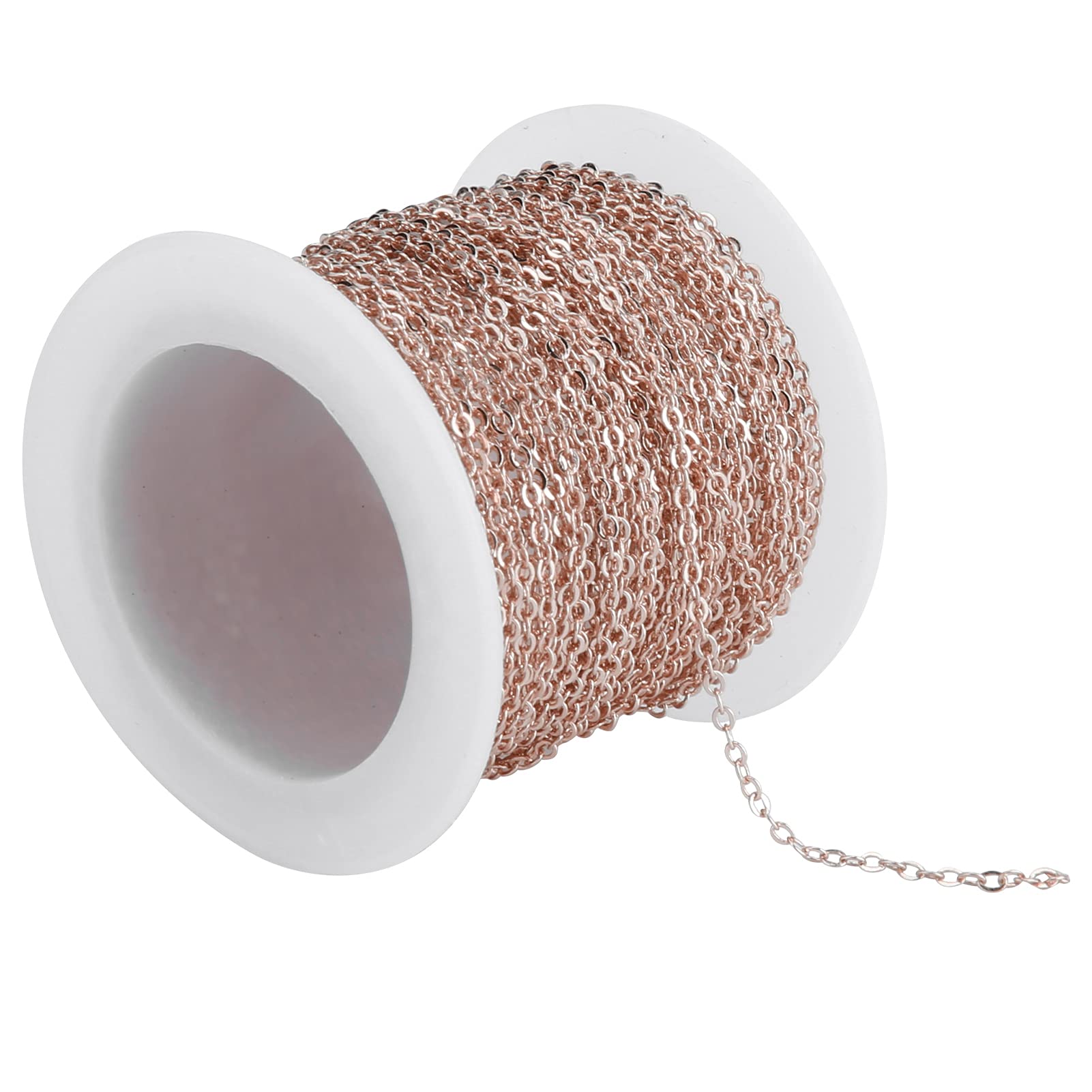 Buachois Brass Curb Chains with Spool Vacuum Plating Silver Color Curb Chains Twisted Links for DIY Bracelet Necklace Jewelry Making 10m/Roll 3 Colors(Rose gold)