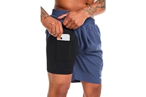 Souke Sports Men's 2 in 1 Workout Running Shorts 7" Quick Dry Gym Athletic Shorts Liner Zipper Pockets