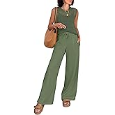 ANRABESS Women 2 Piece Summer Outfits 2026 Crochet Sweater Vest Wide Leg Pants Lounge Matching Sets Travel Vacation Clothes