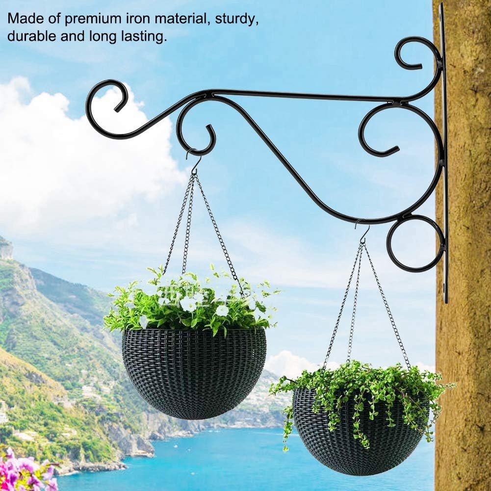 Broco Wall Hanging Basket Bracket Plant Hook for Garden Basket Lantern Lawn Light Flower Pots 30 * 21cm(Black) - Image 4