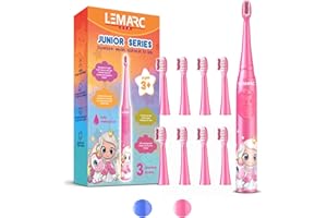LEMARC USA Supersonic Kids Electric Toothbrush 8 Dupont Brush Heads, USB Rechargeable, Vibration Speed Control Plus Massage Mode, 2 Min Timer, Waterproof, for Age 3+