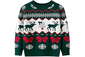 Christmas Outfit Festive Reindeer Print Knit Sweater for Boys Cozy Long Sleeve Crewneck Warm Holiday Pullover Casual Wear