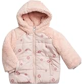 Jessica Simpson Toddler Girls Quilted Puffer Jacket Sherpa Lined (12M-24M) | Cozy Plush Insulated Warmth, Full Zip Front, Snug Attached Hood for Little Ones in Cold Winter Weather and Snowy Play