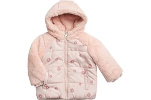 Jessica Simpson Baby Infant Girls Puffer Jacket - Quilted Sherpa Lined Hood Heated Winter Jackets for Toddler Girls (12M-24M)