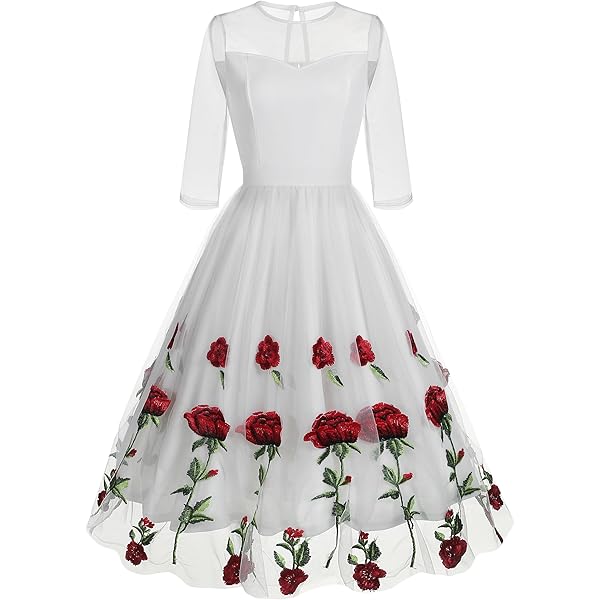 Amazon.com: BaJooruly Women's Red Rose Embroidered Evening Gowns V-Neck  Short 3/4 Sleeve Wedding Dresses A-Line Mid-Length Dresses(S, J1) : Clothing,  Shoes & Jewelry
