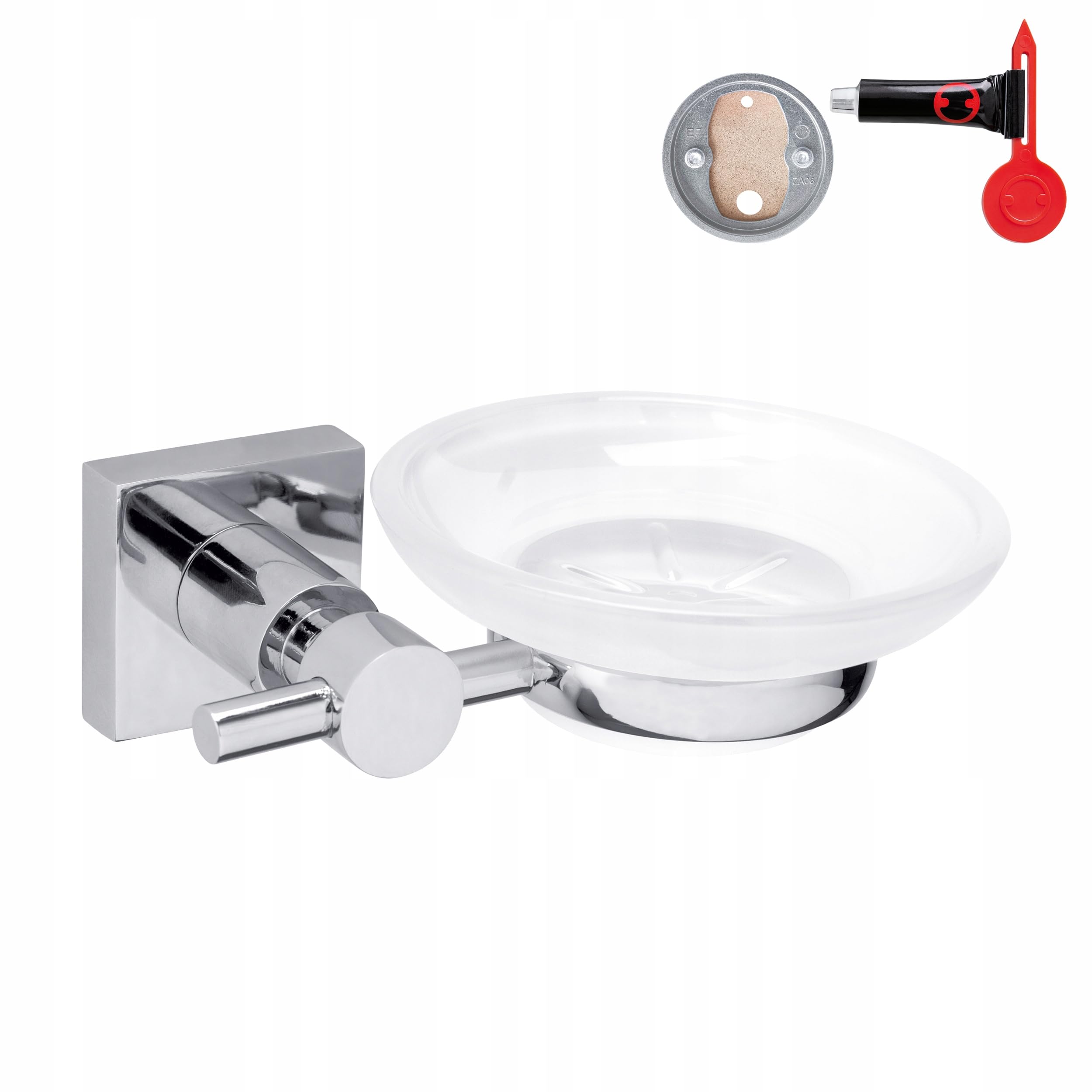 tesa Hukk Bathroom Soap Holder, High Shine Chrome-Plated Metal, Self-Adhesive, 51mm x 145mm x 115mm
