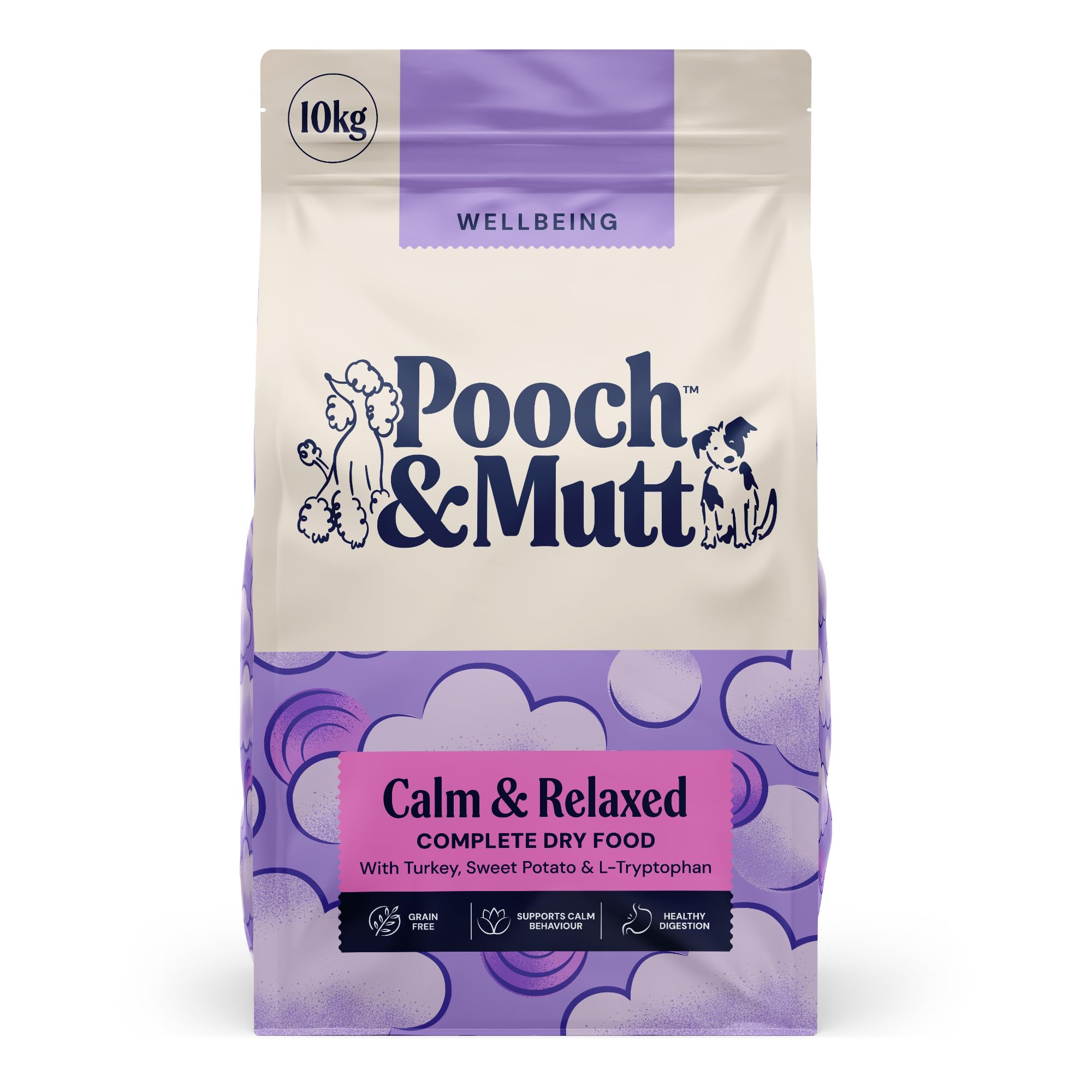 Pooch & Mutt - Calm & Relaxed Complete Dry Dog Food Grain Free (Regular Sized Kibble), for Calming Hyperactive or Anxious Dogs, Turkey and Sweet Potato, 10kg (packaging may vary)