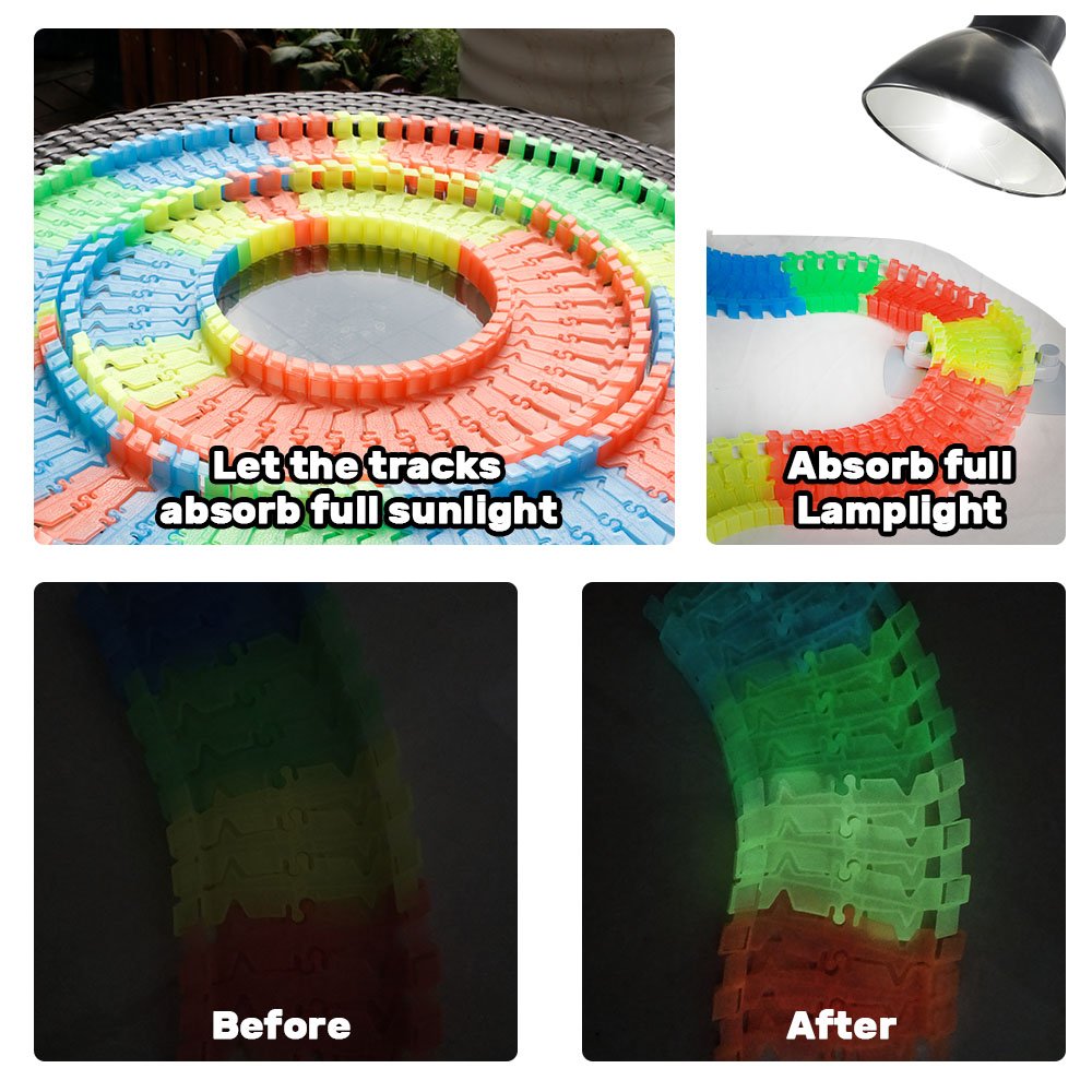 Pista Cars Luminosa, Auto Tracks Bright Auto, Pista Macchine Giocattolo Cars con 5 LED Si Illuminano al Buio per Bambini 3 4 5 6 Anni, 240 PCS