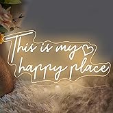 This is My Happy Place Neon Sign Dimmable Warm White LED Neon Light Aesthetic Room Decor for Teen Girls Neon Light Signs for Bedroom, Salon,College Dorm, Wedding Party Decor Neon Classroom Sign