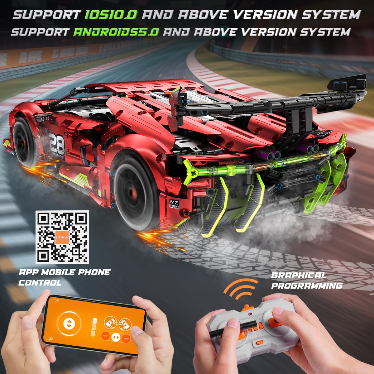 HiWEEGO Technik Ferngesteuerter Auto Bausatz – 1:10 Skala 2.4 GHz Wiederaufladbar Drift Rennauto 1835 Teile Racing Car Modellauto Bauspielzeug für Kinder Teen Erwachsene Männer Sammlermodell Geschenke 5