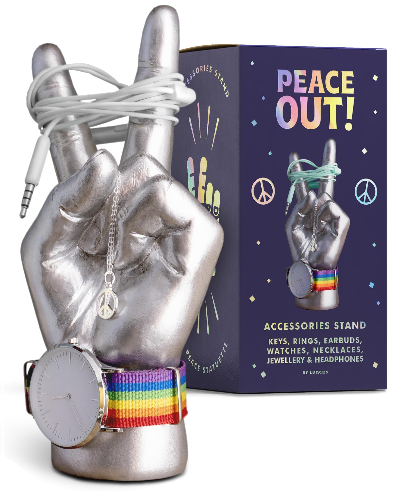 Luckies Jewellery Organiser | Ring Holder Peace Out | Key Holder For Desk Decor | Jewellery Stand & Trinket Dish | Key Bowl Alternative | Hand Shaped Watch Stand & Bracelet | Mini