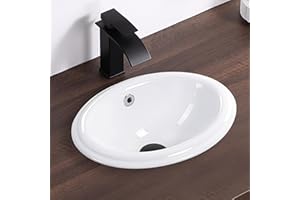 KARAMAG Bathroom Vessel Sink 16'' x 12'' Semi Recessed Bathroom Sink Oval Drop-in Vanity Sink with Overflow White Ceramic Modern Art Basin