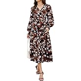 Halobelle Women's Fall Dresses Long Sleeve Flowy Casual Floral Maxi Wedding Guest Dress