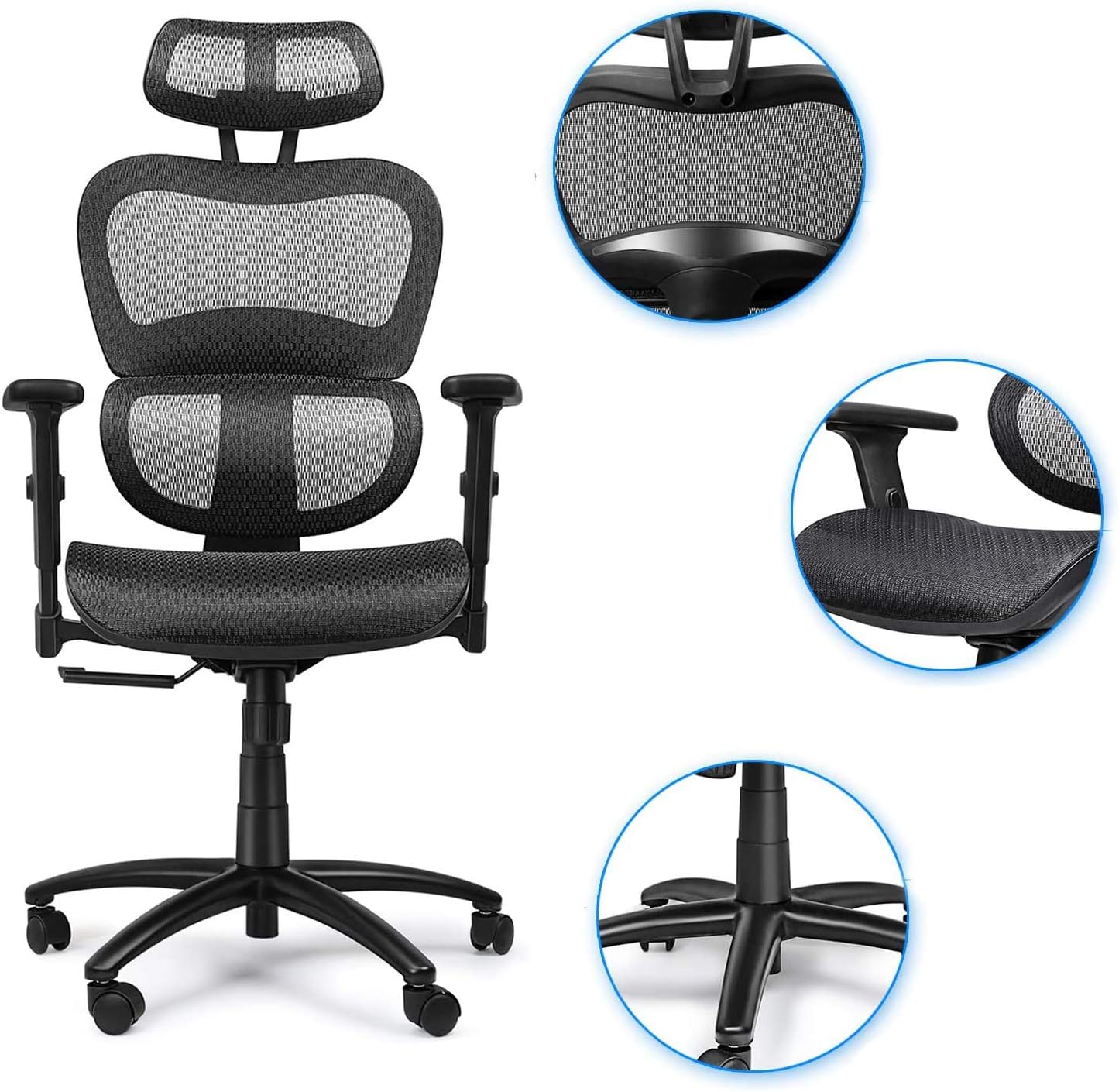 Amazon Komene オフィスチェア 通気性 メッシュチェア 人間工学設計 3D昇降アームレスト 調節可能なヘッドレスト バッ