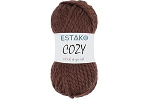 Estako Cozy Thick & Quick Yarn 20% Wool 80% Acrylic Soft Super Bulky Weight #6 Knitting and Crocheting Yarn 3.52 oz (100gr) 65 yds (60 m) (57037-Brown)