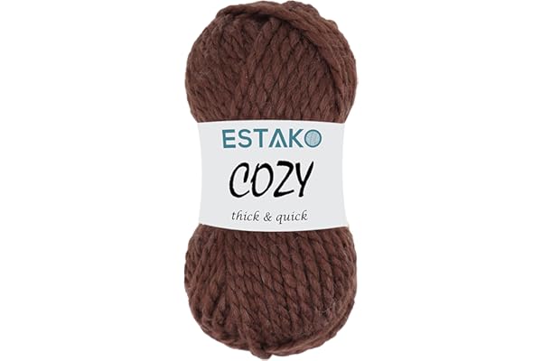 Estako Cozy Thick & Quick Yarn 20% Wool 80% Acrylic Soft Super Bulky Weight #6 Knitting and Crocheting Yarn 3.52 oz (100gr) 65 yds (60 m) (57037-Brown)