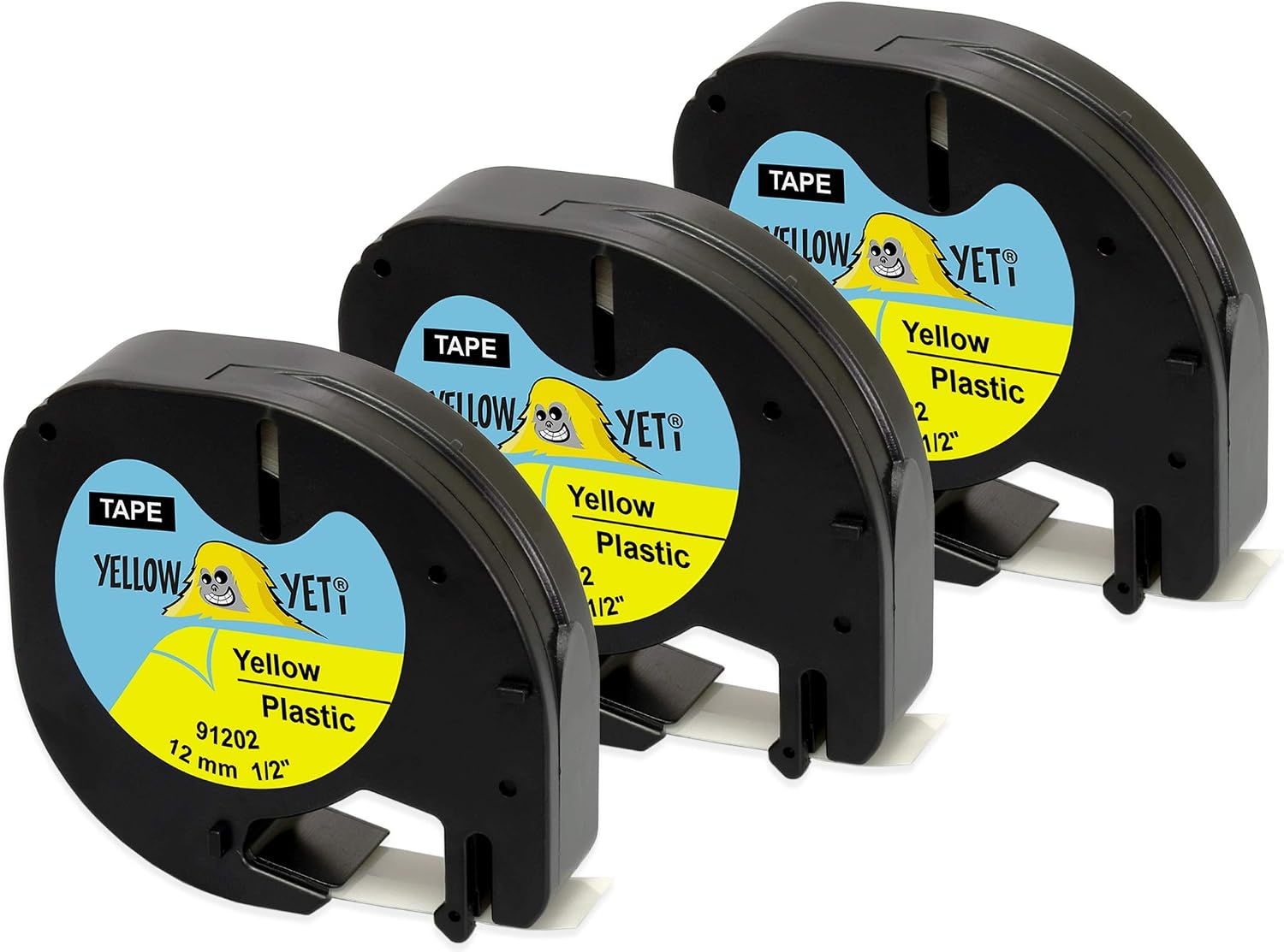 Yellow Yeti 3 Plastic Label Tapes 91202 S0721620 S0721670 Black on Yellow 12mm x 4m Compatible with LetraTag LT-100H LT-100T LT-110T QX50 XR XM 2000 Plus Label Makers