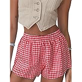 Chunoy Women's Plaid Boxer Shorts Summer Casual Gingham Pajama Bottoms Short with Pockets