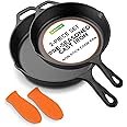 NutriChef 10" & 12" Pre-Seasoned Cast Iron Pans - Durable Nonstick Skillets, Cool-Touch Silicone Handle, For Oven, Grill & All Stovetops