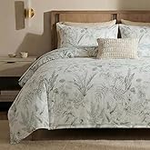 Cozaline Duvet Cover Set King Size 100% Nature Cotton Reversible Botanical King Duvet Cover Set 3 Pieces Soft & Breathable Bedding Set with Zipper Closure & Corner Ties