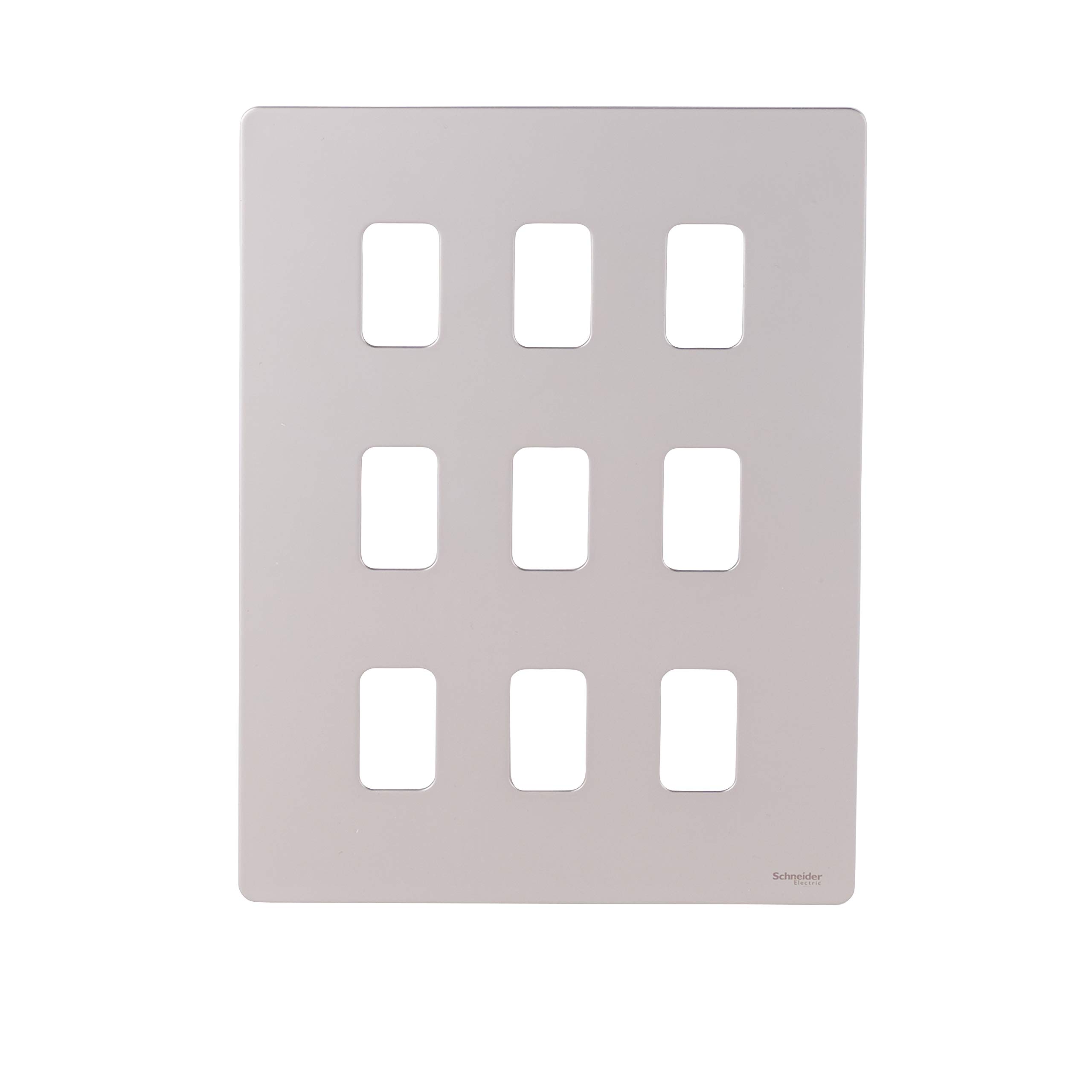 Schneider Electric Ultimate Screwless Flat Plate - 9 Gang Grid Faceplate, with Mounting Frame, GUGS09GPN, Pearl Nickel