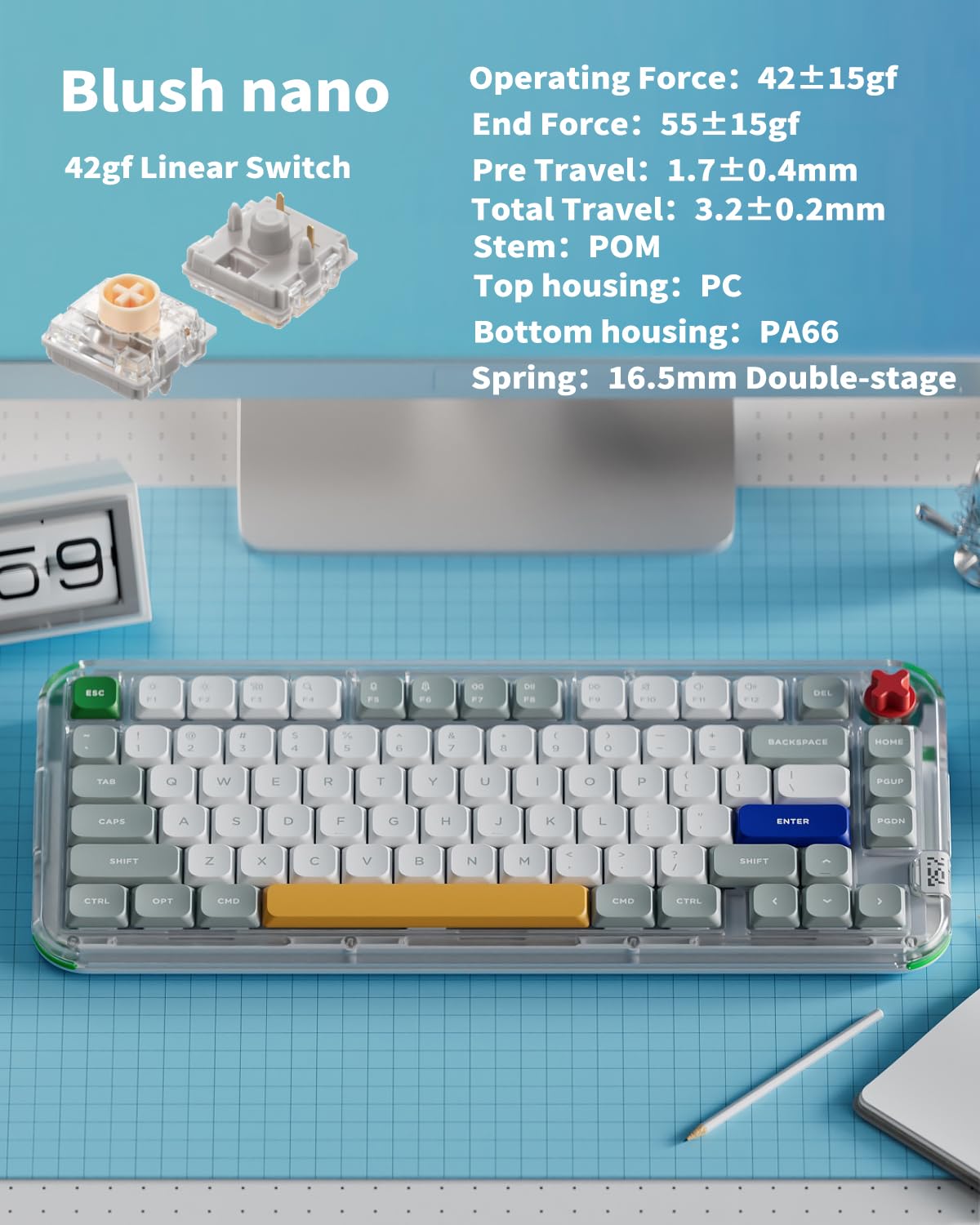 nuphy Kick75 Wireless Low Profile Keyboard with Knob,75% Layout 80 Keys RGB Backlit, Hot Swappable Gaming Mechanical Keyboard with PBT Keycaps,Support BT/2.4G/USB-C (Blush Nano Switch)