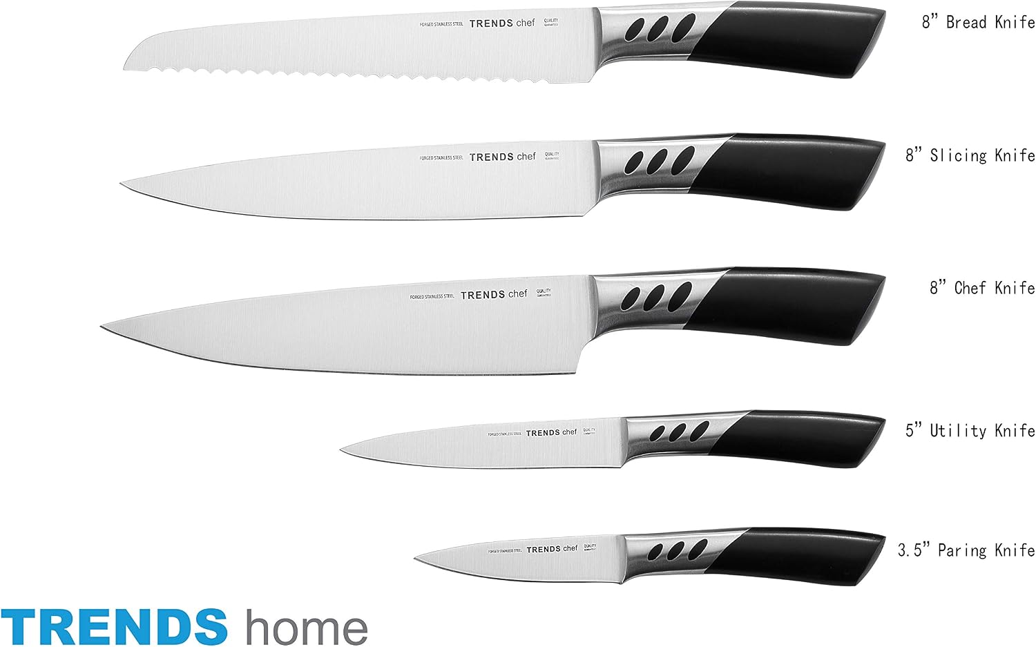 TRENDS home 5 Pc Kitchen Knife Set, Premium Stainless Steel, Designer Handle. Ultimate Quality Kitchen Knives Set - Image 4