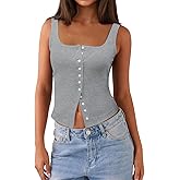 LUXVEER Women's Button Down Sexy Camisole Crop Tank Tops Scoop Neck Slim Shirts 2026 Summer Trendy Casual Work Outfits