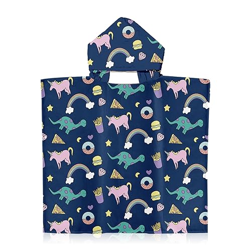 Satiskid Kids Hooded Towel Poncho 65x75cm Children Beach Towel Poncho with Hood Boys Girls Bath Towel Bathrobe Hooded Swimming Towels Kids Pool Beach Changing Robe (Blue Dinosaur)