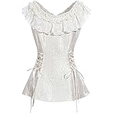 NSPSTT Victorian Shirt Women Plus Size Short Sleeve White Victorian Shirt White Lace Up Blouses for Women, Size S