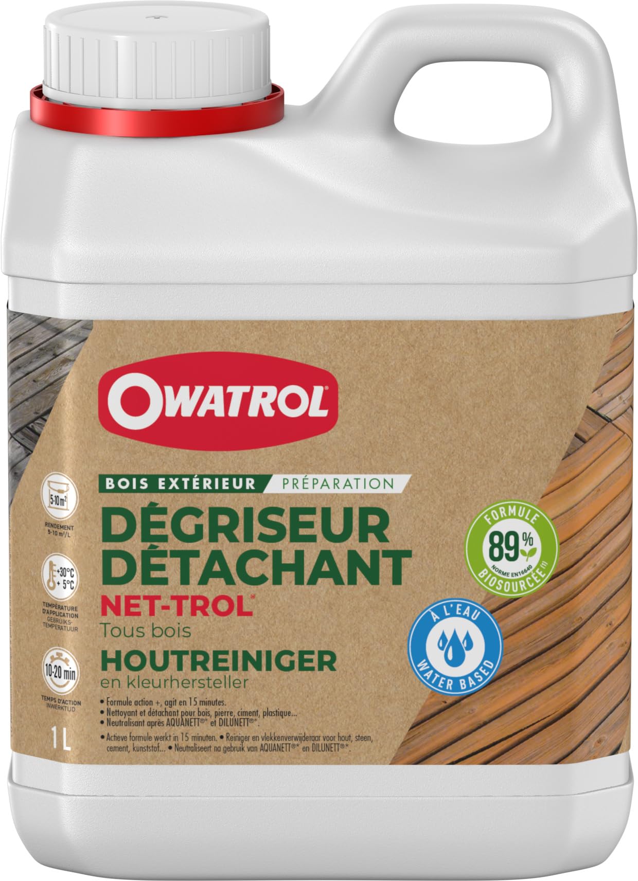 Owatrol 820 NET-TROL Neutralising Degreaser for All Wood with Water 1 L Transparent