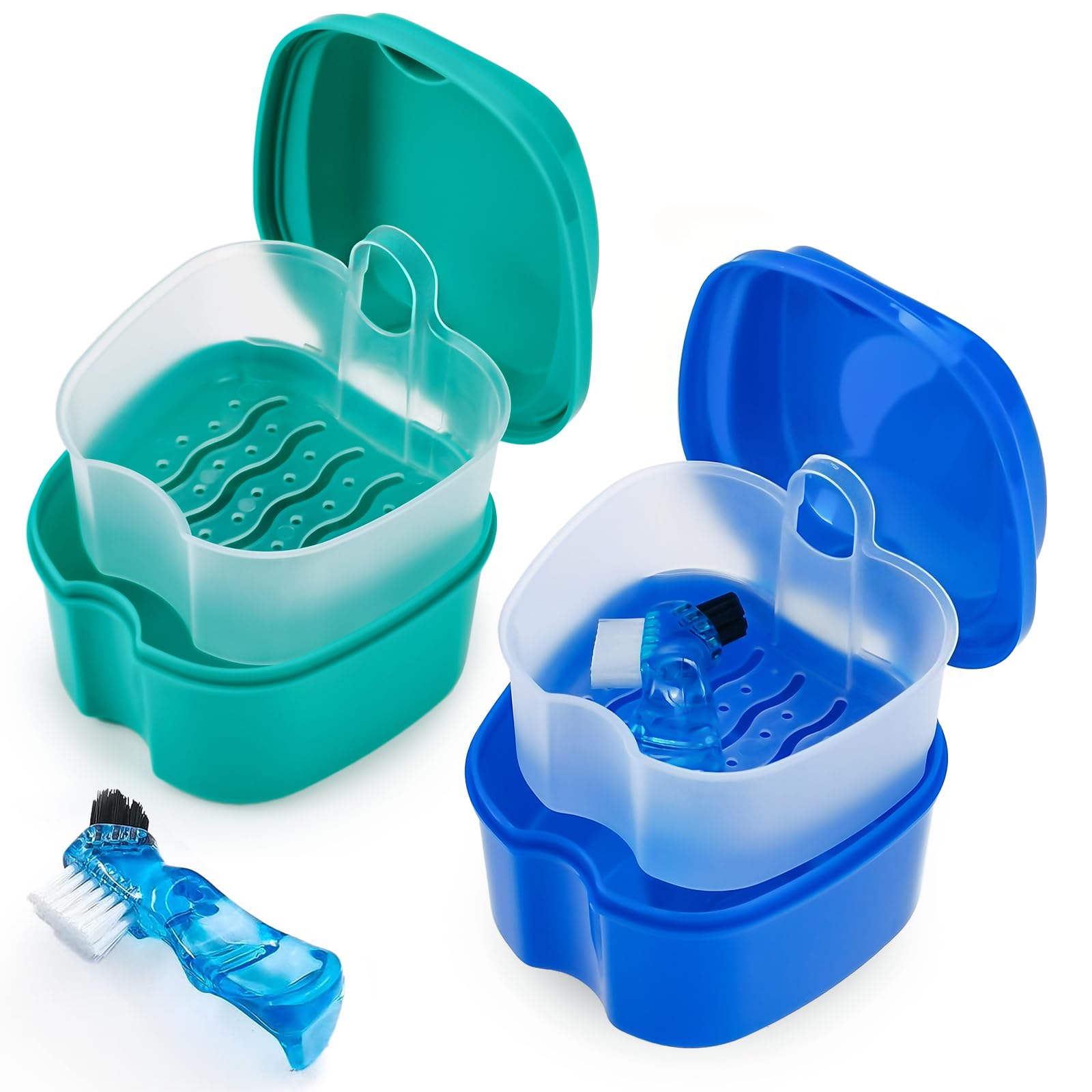 Photo 1 of *PARTIAL SET - ONLY the green case*
2 Pack Color Retainer Cleaner Case Denture Cups for Soaking Dentures, False Teeth Container Partial Denture Cleaning Case with Lid Travel - Lake Green and Dark Blue