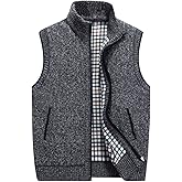 LemonGirl Mens Casual Slim Full Zip Knitted Sweater Vest with Pocked