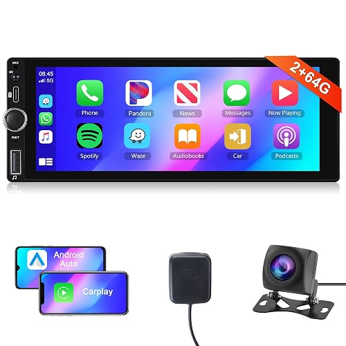 2G 64G Android Single Din Car Stereo With Wireless CarPlay/Android Auto, Rimoody 6.86 Inch Touch