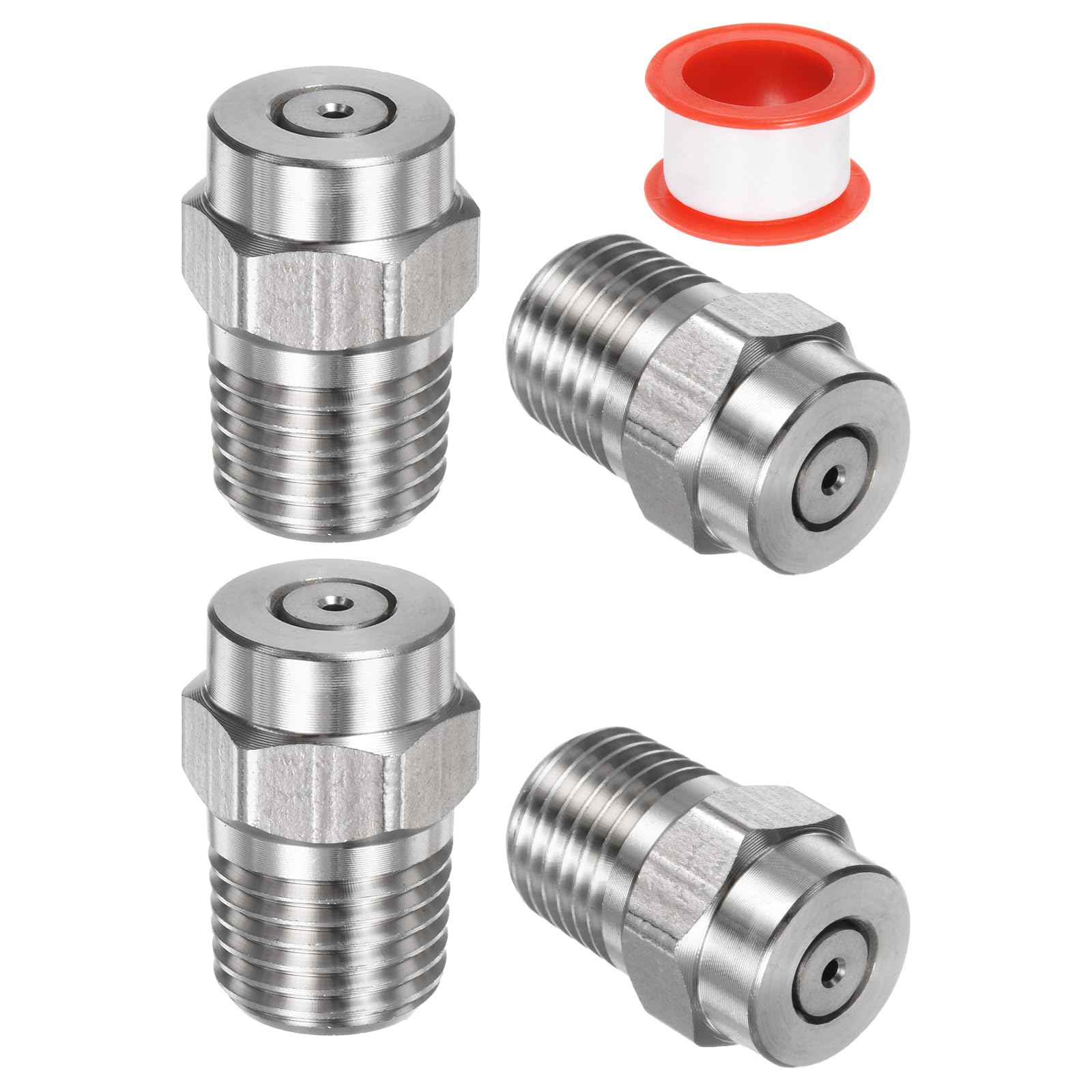 M METERXITY 4 Pack Surface Clean Tips - 0 Degree 1/4" NPT Male #00050 Pressure Washer Nozzles Cleaner Nozzle Replacement, Stainless Steel with Sealing Tape for Water Guns (1.382mm Orifice)